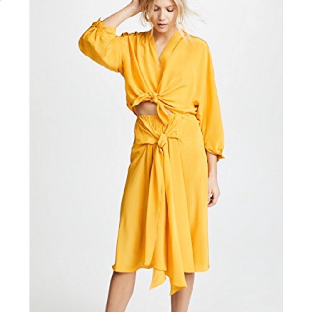 TOME Yellow Bow Tie Midi Skirt